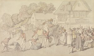 Ankomsten af et kompagni af milits på en kro af Thomas Rowlandson